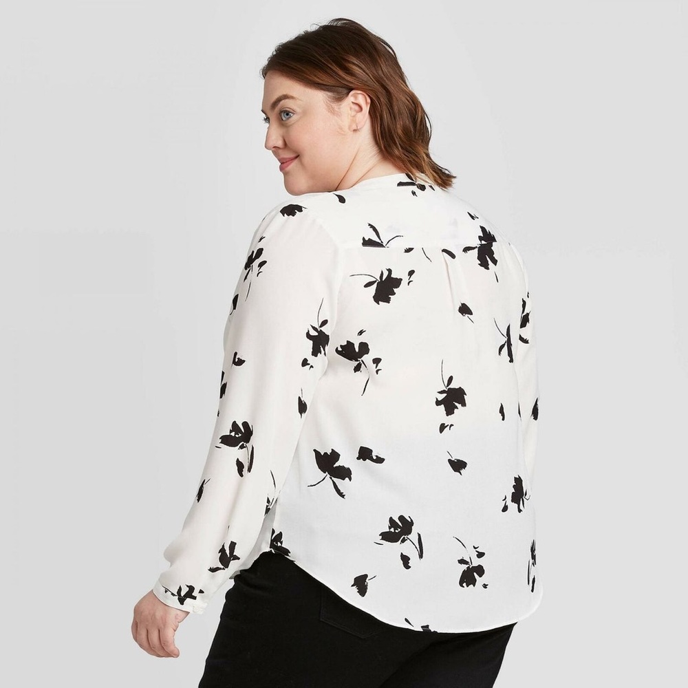 Ava & Viv Long Sleeve Floral Blouse Tunic White/Black Floral Women's 3X - Picture 2 of 12
